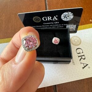 Pink moissanite halo cut earrings 2CT 8mm